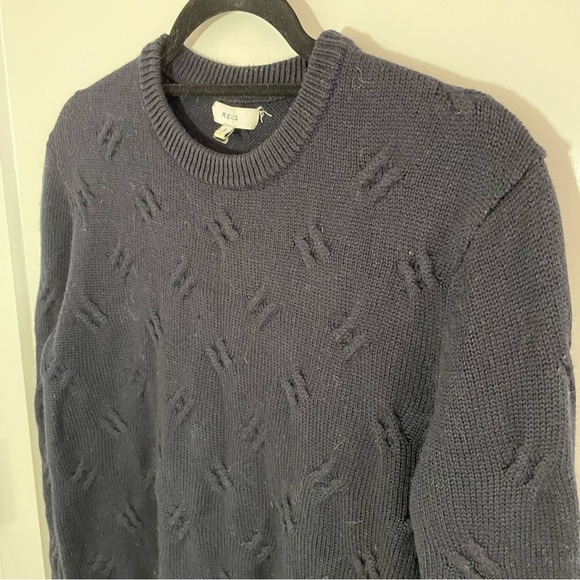 Men Reiss Textured Sweater Navy Blue, Small - Picture 2 of 6